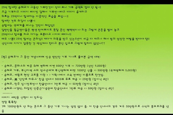 1200만원으로 만든 기부천사의 내역추적 =송혜교 실제 25억 이상 탈세 | 인스티즈