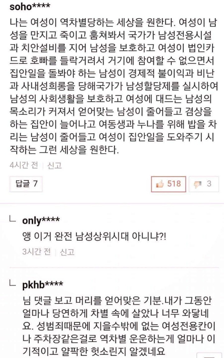 나는 여성이 역차별 받는 세상을 원한다(띵문) | 인스티즈